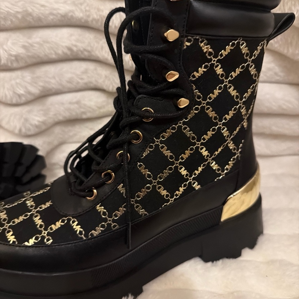 Michaels Black Combat Boots with Gold Detailing - Picture 8 of 10